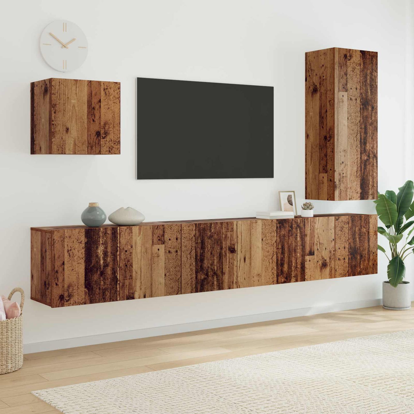 vidaXL TV-Wandmöbel Wandmontiert 5 pcs Altholz Holzwerkstoff