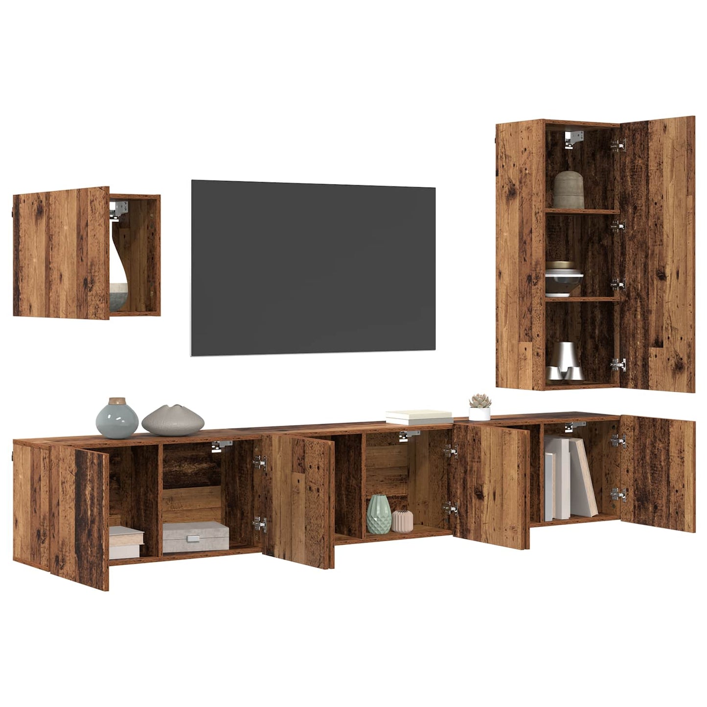 vidaXL TV-Wandmöbel Wandmontiert 5 pcs Altholz Holzwerkstoff