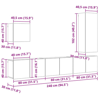 vidaXL TV-Wandmöbel Wandmontiert 5 pcs Altholz Holzwerkstoff