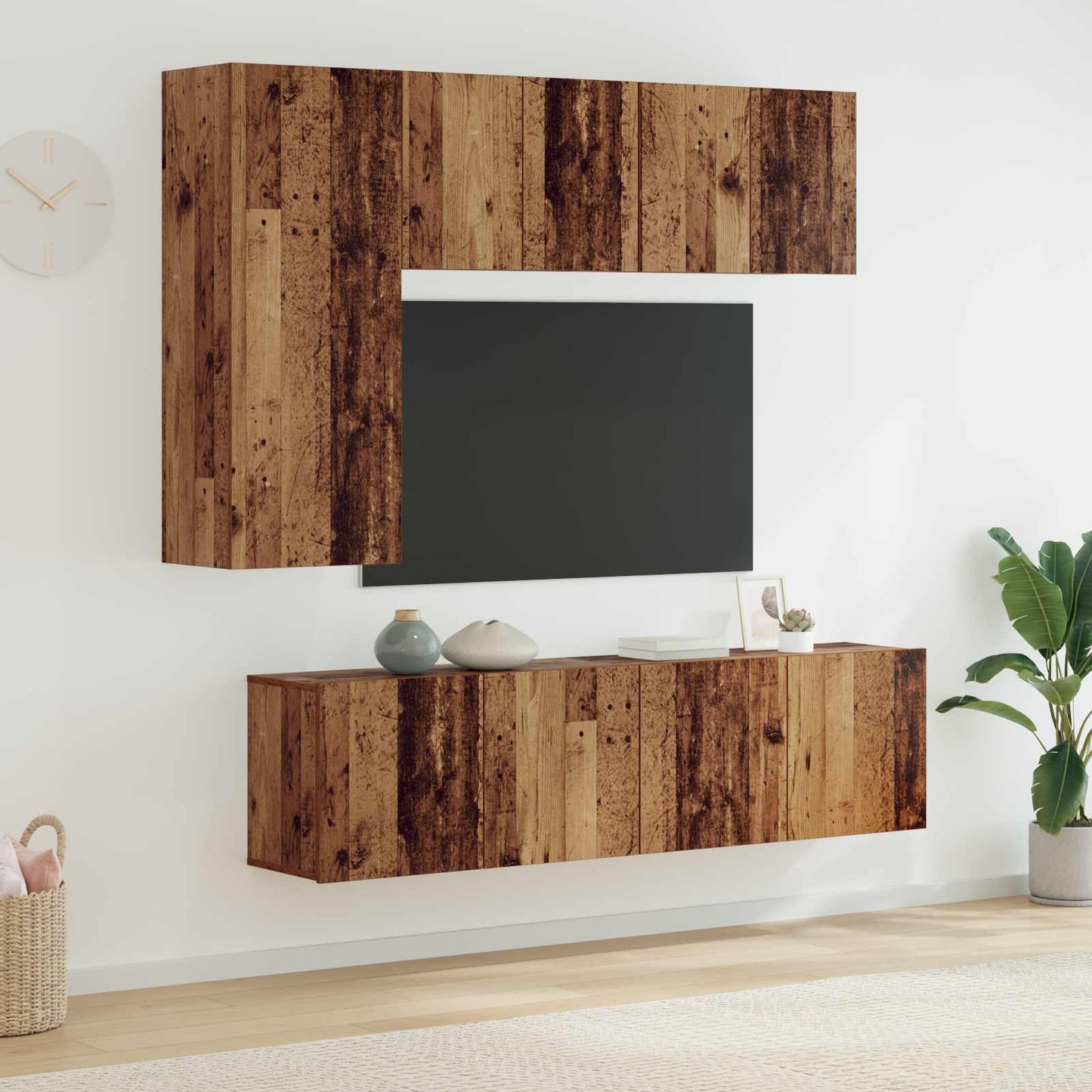 vidaXL Meuble TV mural 5 pcs en bois recyclé, support mural