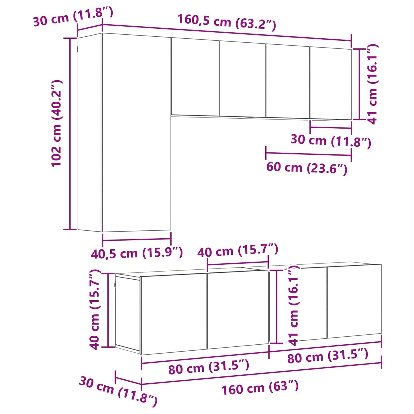 vidaXL Meubles TV muraux 5 pcs Chêne artisanal Ingénierie du bois