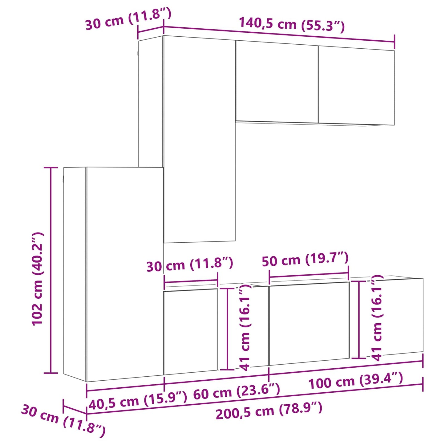 vidaXL TV-Wandmöbel Wandmontiert 5 pcs Artisan-Eiche Holzwerkstoff