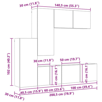 vidaXL TV-Wandmöbel Wandmontiert 5 pcs Artisan-Eiche Holzwerkstoff