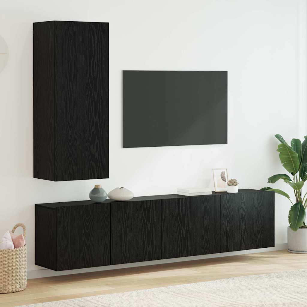 vidaXL TV-Wandmöbel 5 pcs Schwarz Eichen-Optik Holzwerkstoff