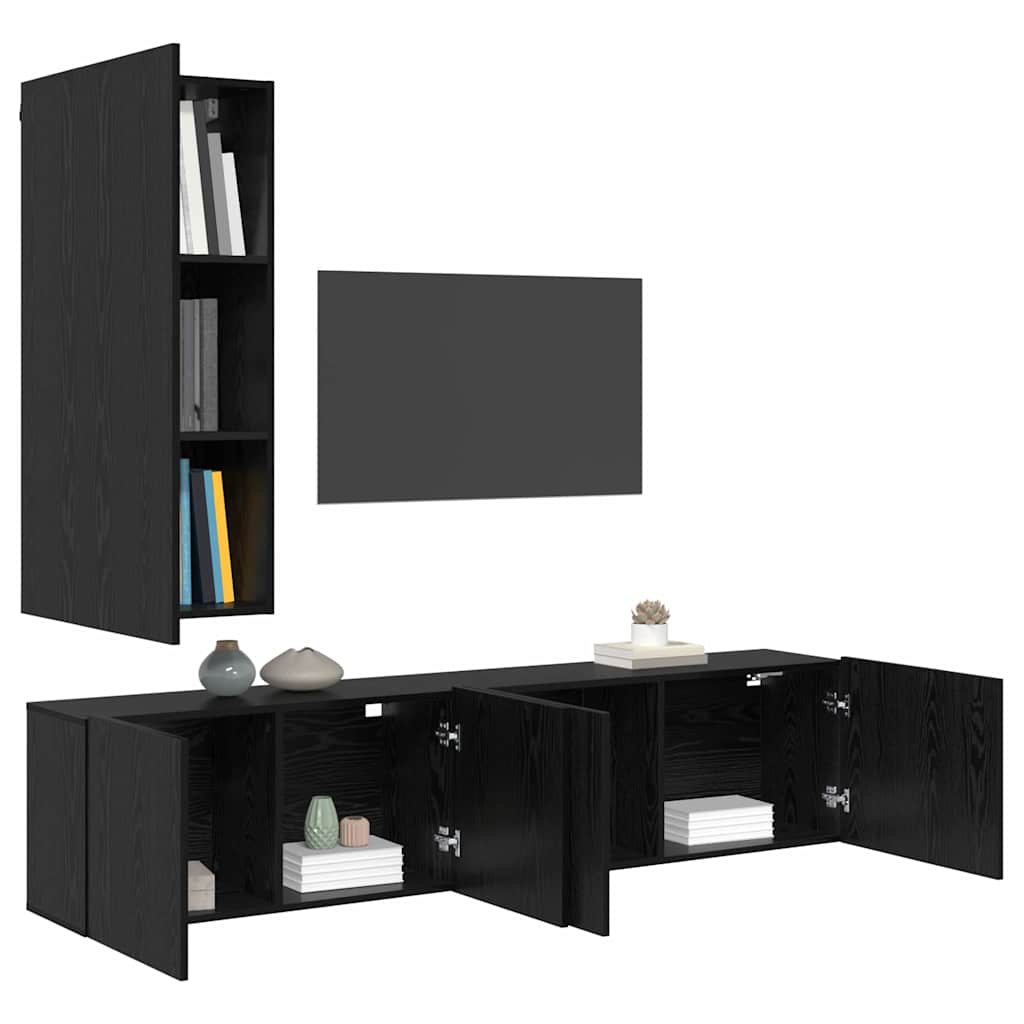 vidaXL TV-Wandmöbel 5 pcs Schwarz Eichen-Optik Holzwerkstoff