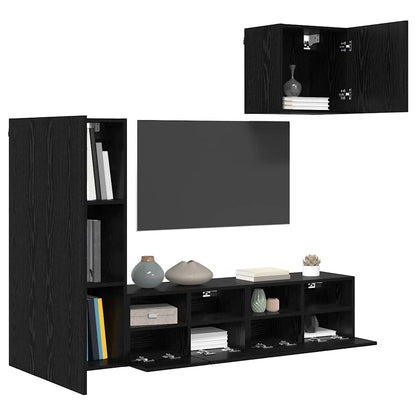 vidaXL TV-Wandgeräte 4 pcs Schwarz Eichen-Optik Holzwerkstoff