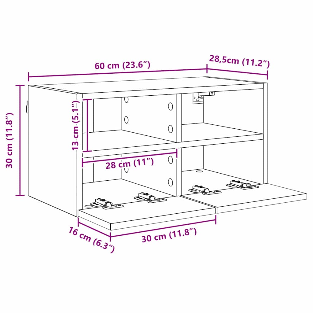 vidaXL TV-Wandgeräte 4 pcs Schwarz Eichen-Optik Holzwerkstoff