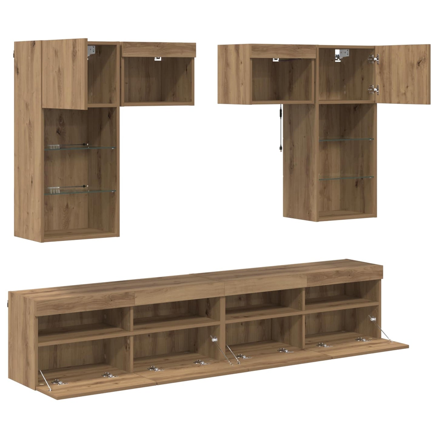 vidaXL TV-Wandgeräte mit LED-Lichtleisten 6 pcs Altholz Holzwerkstoff