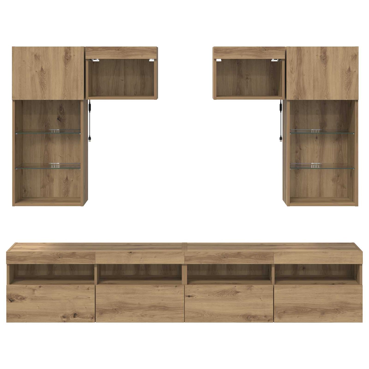 vidaXL TV-Wandgeräte mit LED-Lichtleisten 6 pcs Altholz Holzwerkstoff
