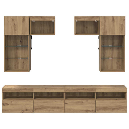 vidaXL TV-Wandgeräte mit LED-Lichtleisten 6 pcs Altholz Holzwerkstoff