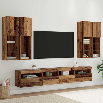 vidaXL TV-Wandschrank-Set mit LED-Lichtern Wandmontiert 7 pcs Altholz