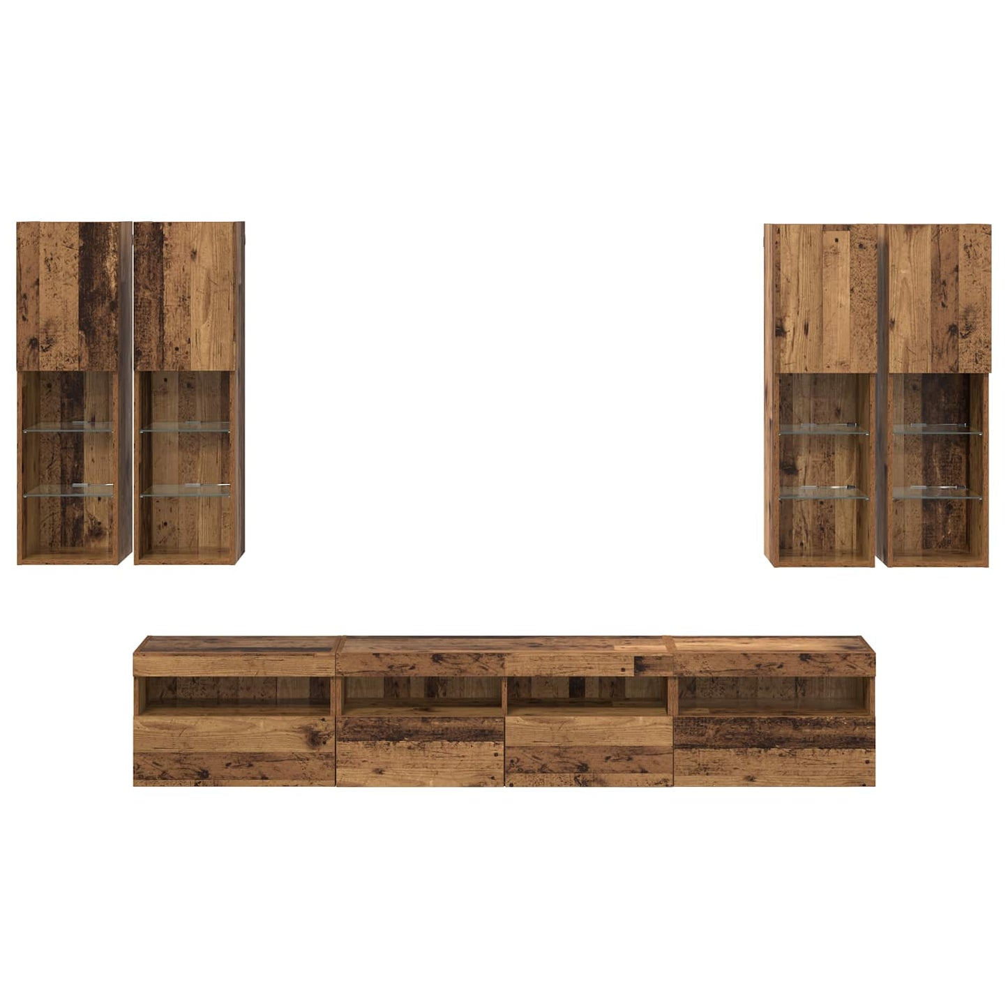 vidaXL TV-Wandschrank-Set mit LED-Lichtern Wandmontiert 7 pcs Altholz