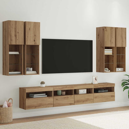 vidaXL Meuble TV mural avec lumières LED 7 pcs Chêne Artisan