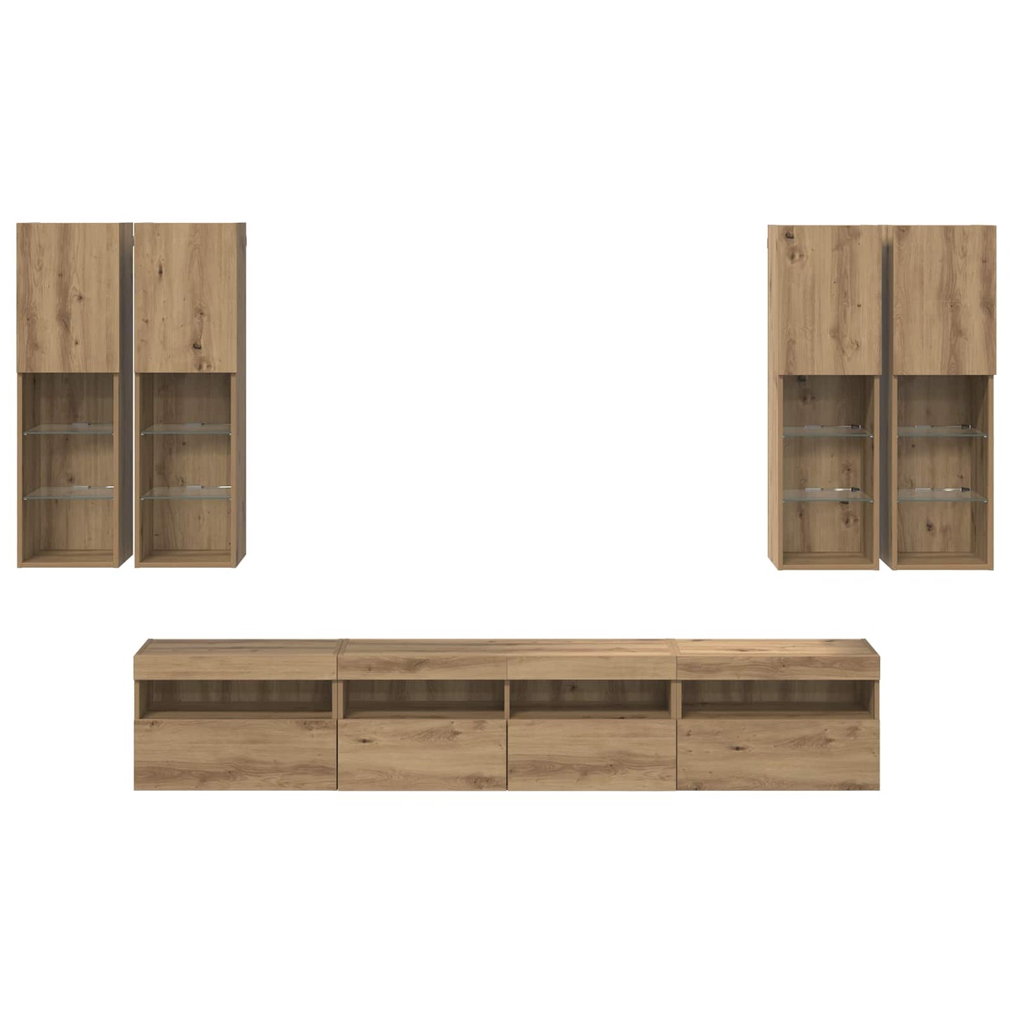 vidaXL Meuble TV mural avec lumières LED 7 pcs Chêne Artisan