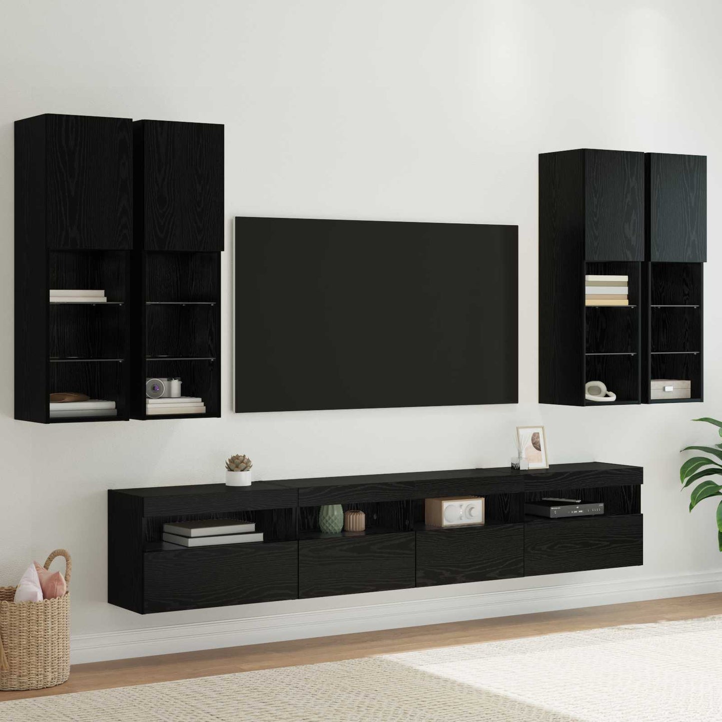 vidaXL TV-Wandschrank-Set mit LED-Lichtern 7 pcs Schwarz Eichen-Optik