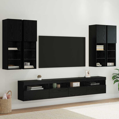 vidaXL TV-Wandschrank-Set mit LED-Lichtern 7 pcs Schwarz Eichen-Optik