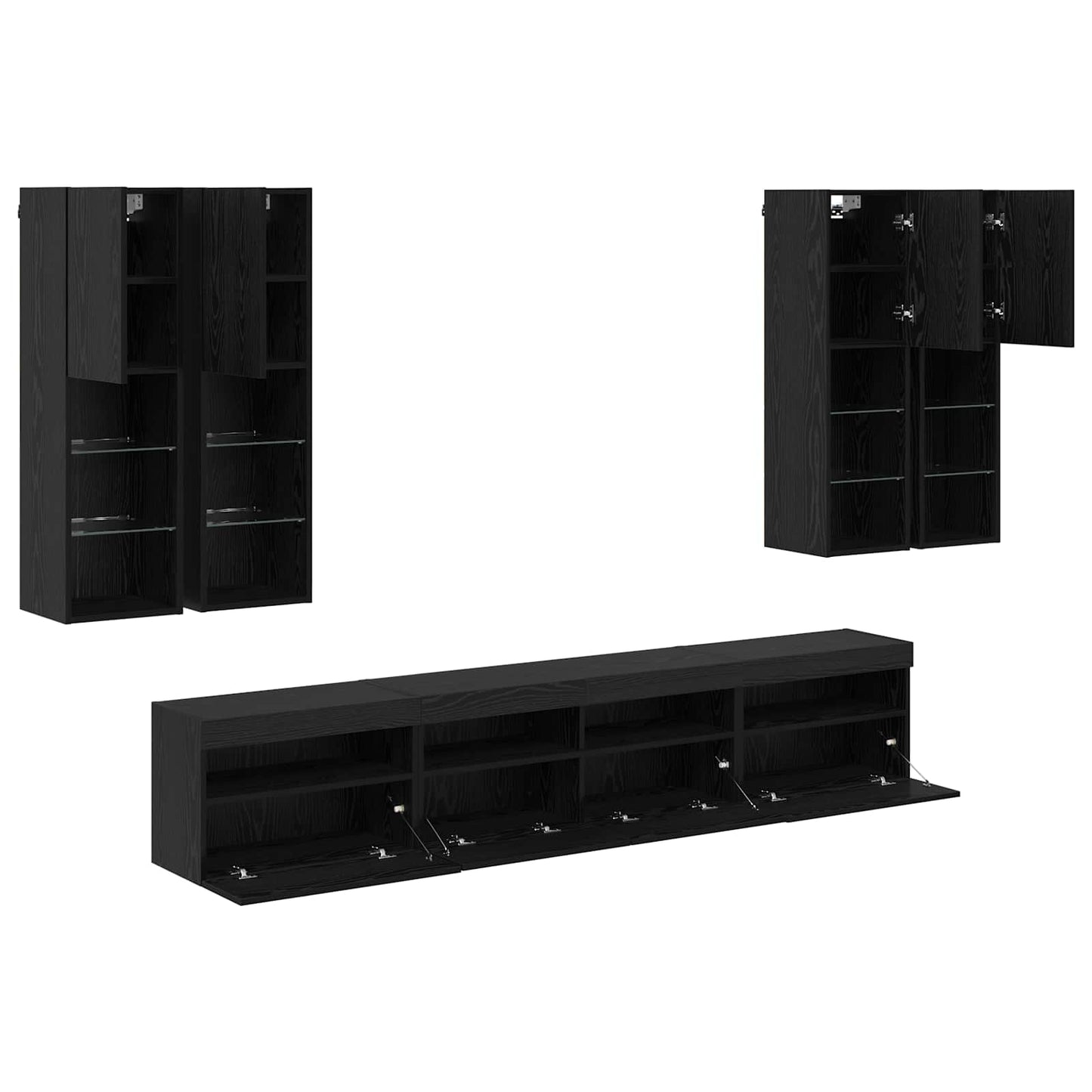 vidaXL TV-Wandschrank-Set mit LED-Lichtern 7 pcs Schwarz Eichen-Optik
