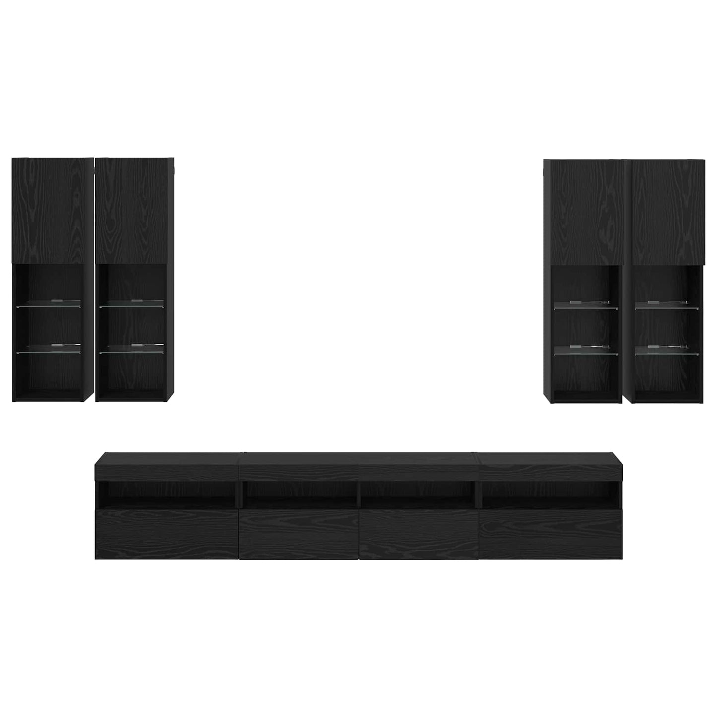 vidaXL TV-Wandschrank-Set mit LED-Lichtern 7 pcs Schwarz Eichen-Optik