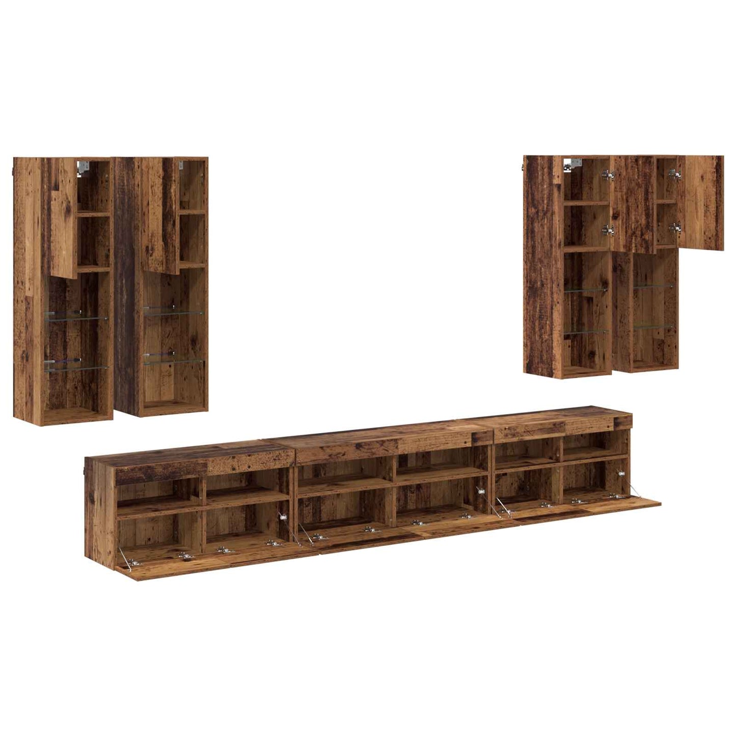 vidaXL TV-Wandregal-Set Wandmontiert 7 pcs Altholz Holzwerkstoff