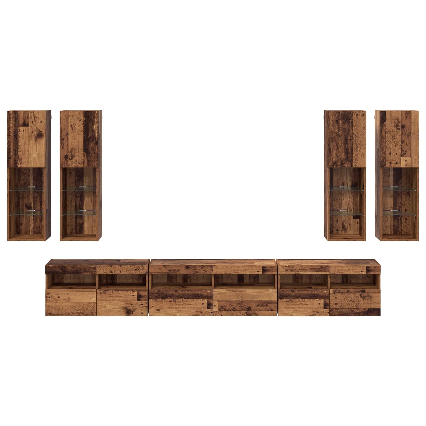 vidaXL TV-Wandregal-Set Wandmontiert 7 pcs Altholz Holzwerkstoff