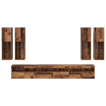 vidaXL TV-Wandregal-Set Wandmontiert 7 pcs Altholz Holzwerkstoff