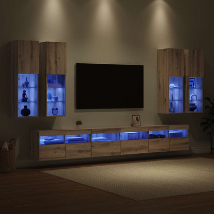 vidaXL Ensemble d'étagères murales pour TV 7 pcs Chêne Artisan Bois d'ingénierie