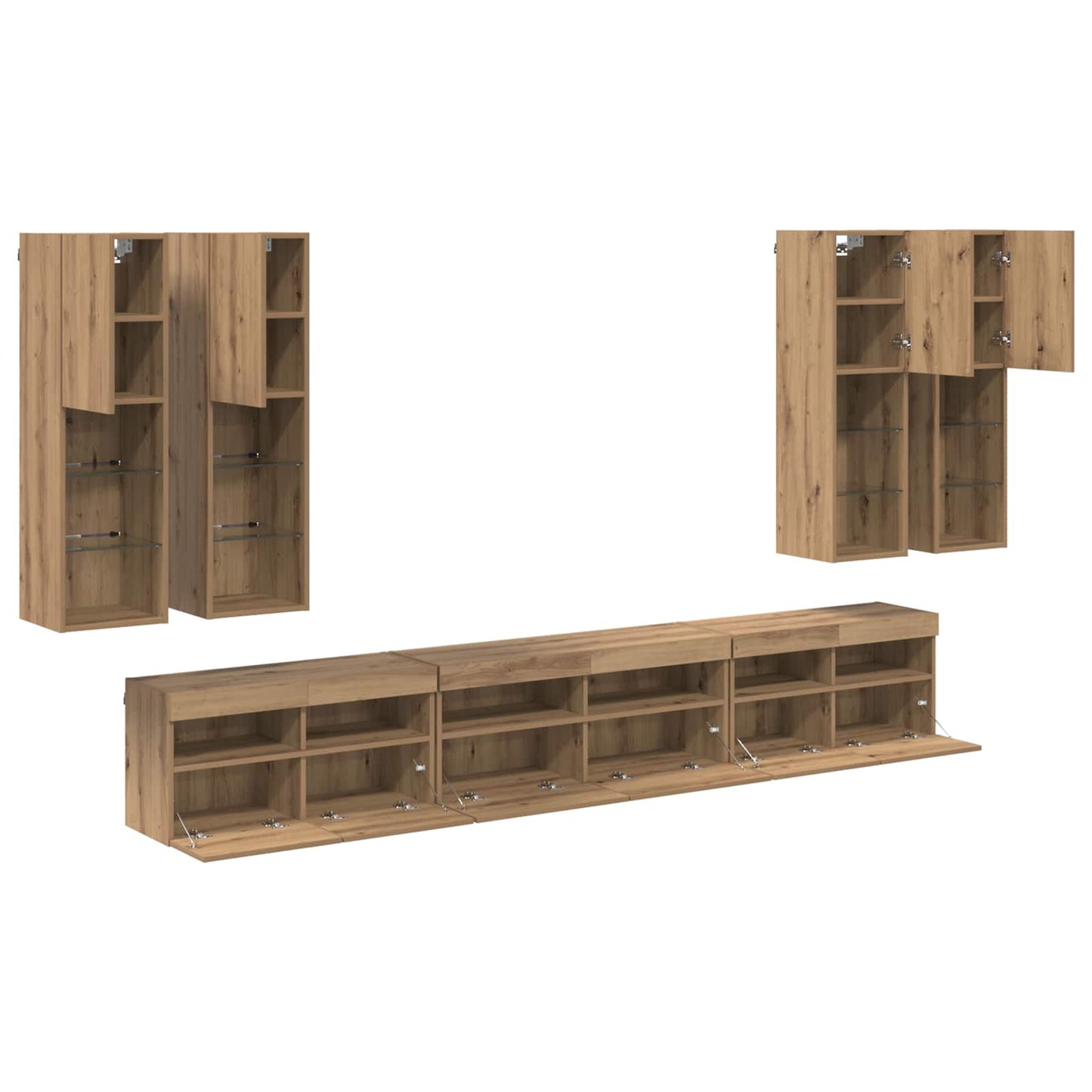 vidaXL Ensemble d'étagères murales pour TV 7 pcs Chêne Artisan Bois d'ingénierie