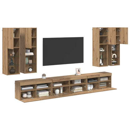 vidaXL Ensemble d'étagères murales pour TV 7 pcs Chêne Artisan Bois d'ingénierie