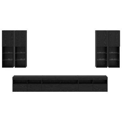 vidaXL TV-Wandregal-Set 7 pcs Schwarz Eichen-Optik Holzwerkstoff