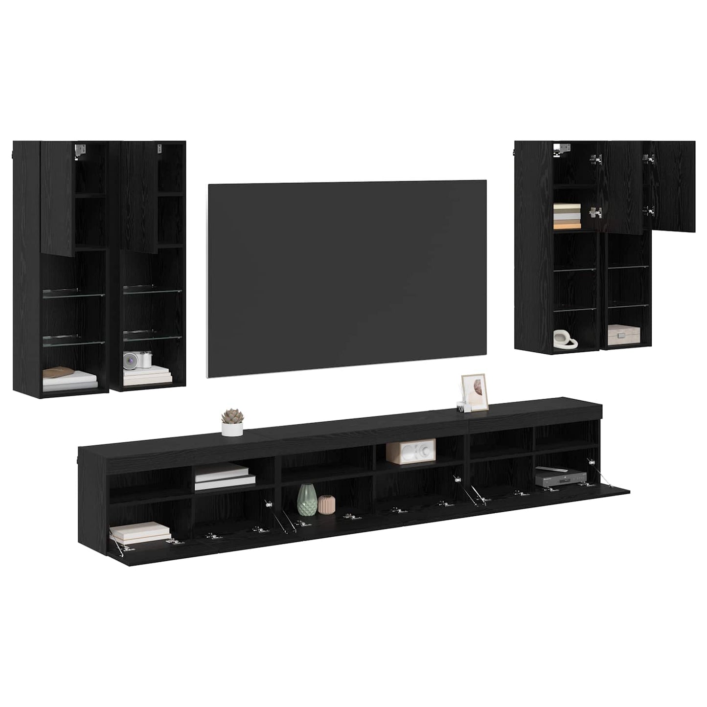 vidaXL TV-Wandregal-Set 7 pcs Schwarz Eichen-Optik Holzwerkstoff