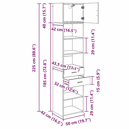 vidaXL Highboard Wandmontiert Altholz 50 x 42,5 x 225 cm Holzwerkstoff