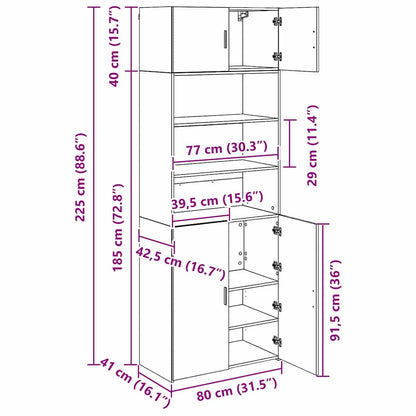vidaXL Aufbewahrungsschrank Altholz 80 x 42,5 x 225 cm Holzwerkstoff