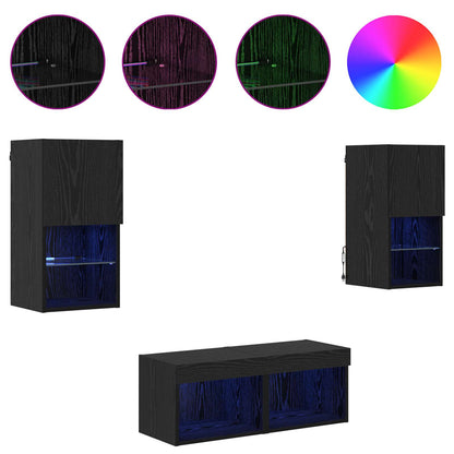 TV-Wandregale 4 pcs Schwarz Eichen-Optik Holzwerkstoff