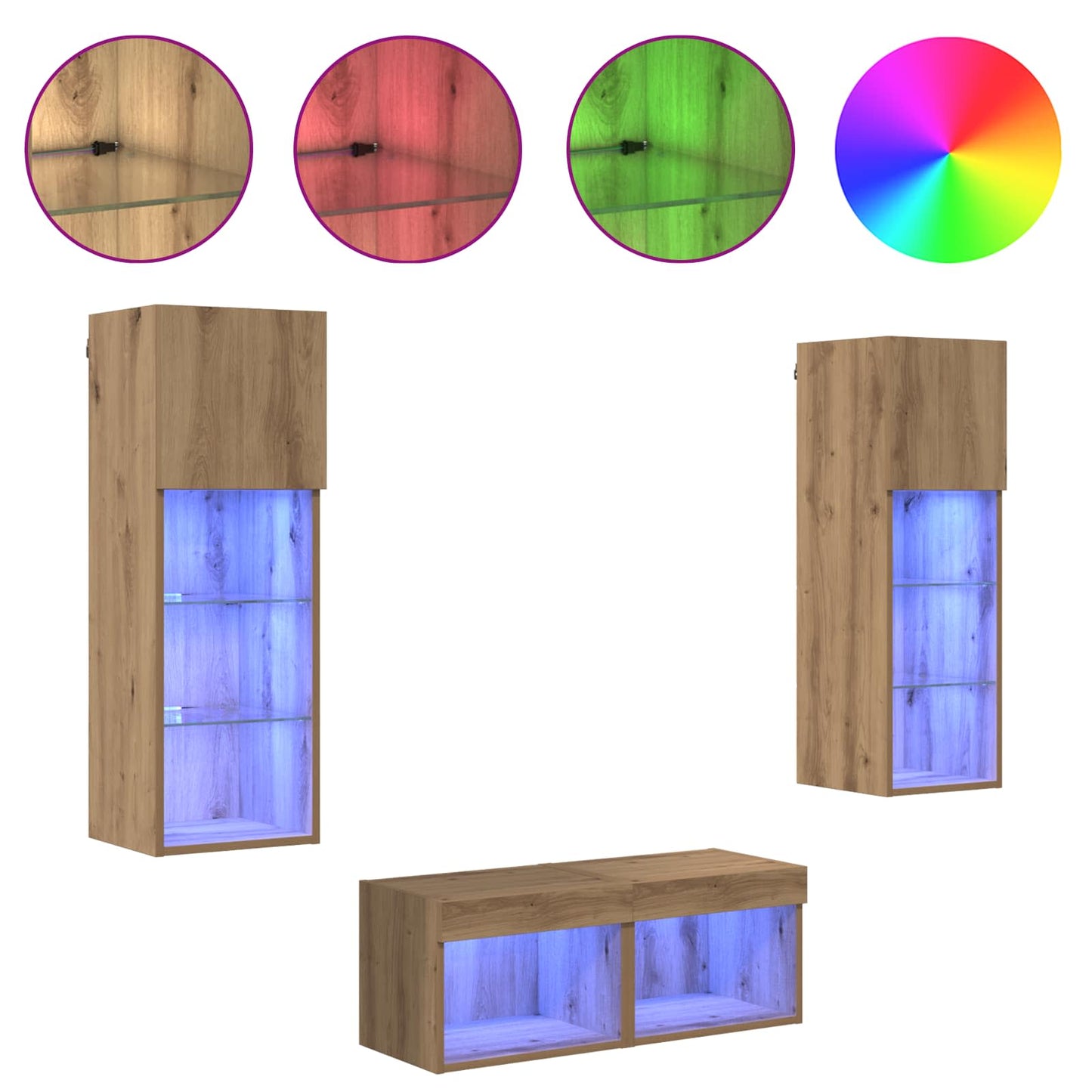 TV-Wandregale 4 pcs Schwarz Eichen-Optik Holzwerkstoff