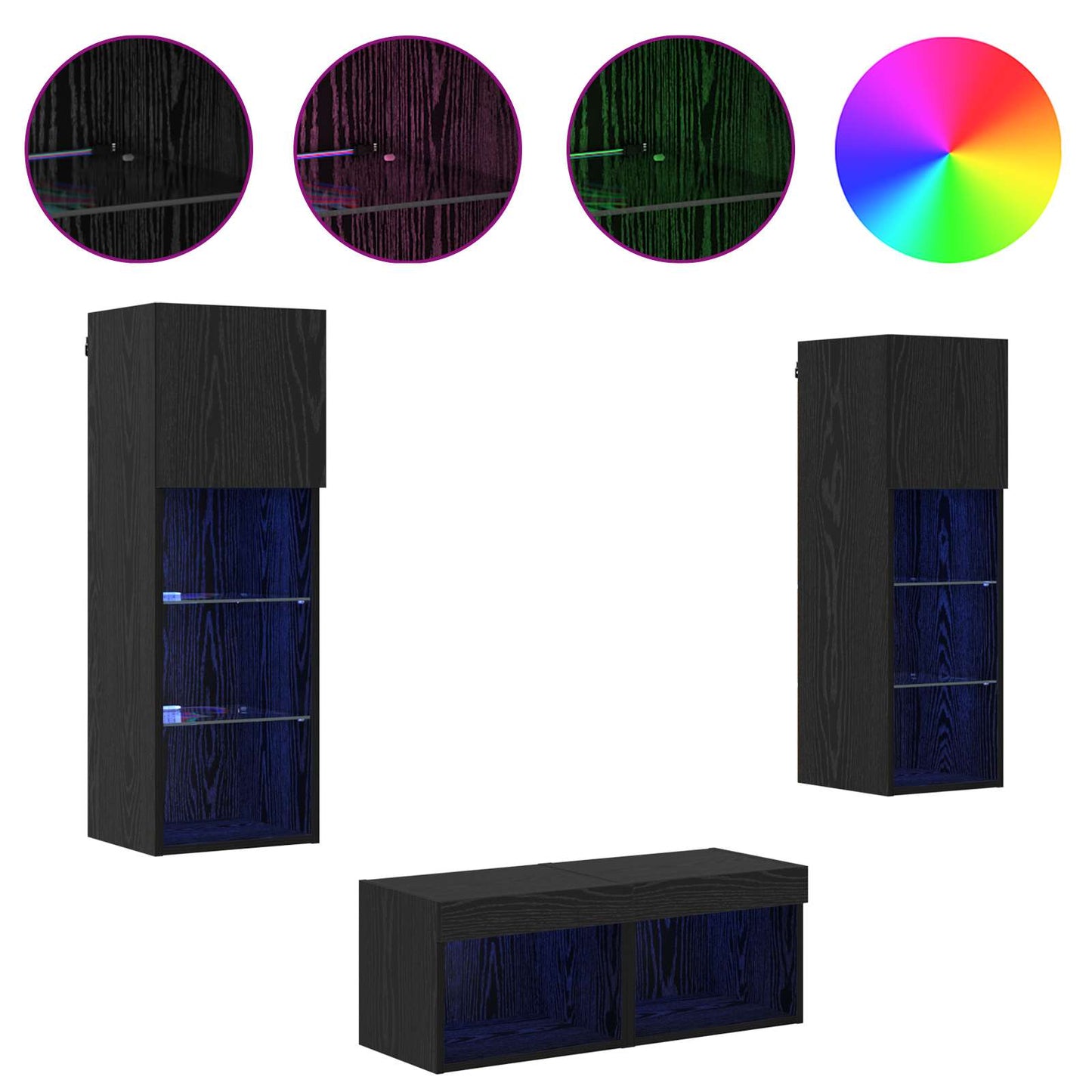 TV-Wandregale 4 pcs Schwarz Eichen-Optik Holzwerkstoff