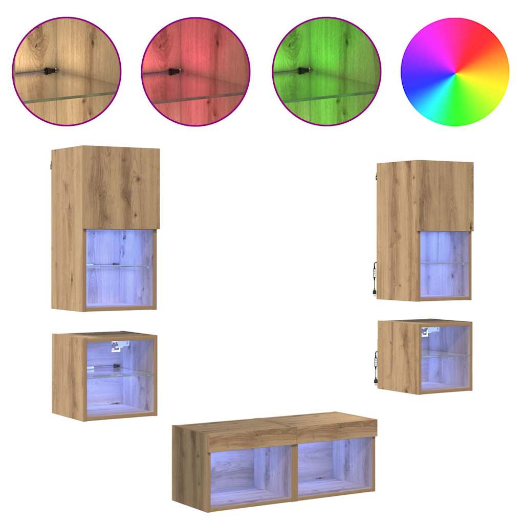 TV-Wandgeräte 8 pcs Artisan-Eiche Holzwerkstoff