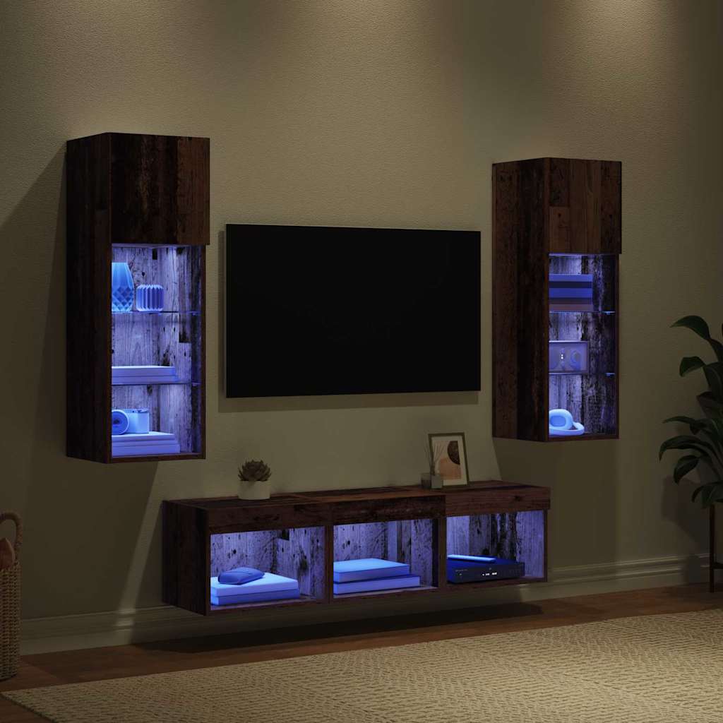 vidaXL TV-Wandgeräte 5 pcs Schwarz Eichen-Optik Holzwerkstoff