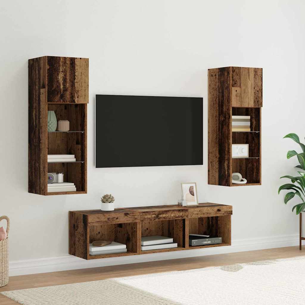 vidaXL TV-Wandgeräte 5 pcs Schwarz Eichen-Optik Holzwerkstoff