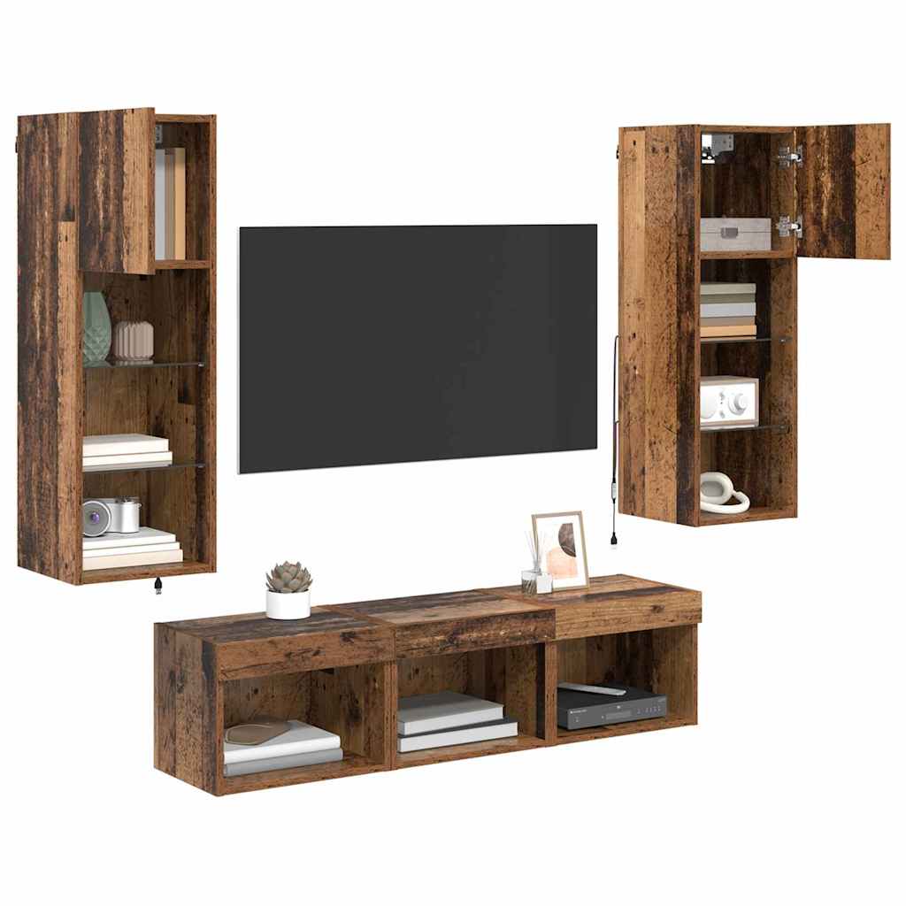 vidaXL TV-Wandgeräte 5 pcs Schwarz Eichen-Optik Holzwerkstoff