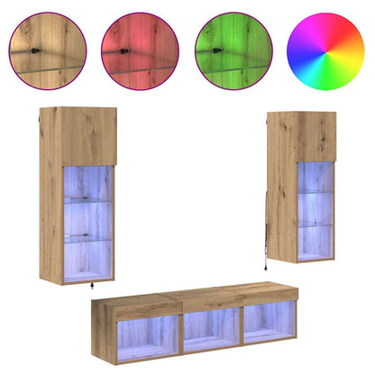 TV-Wandgeräte 5 pcs Schwarz Eichen-Optik Holzwerkstoff