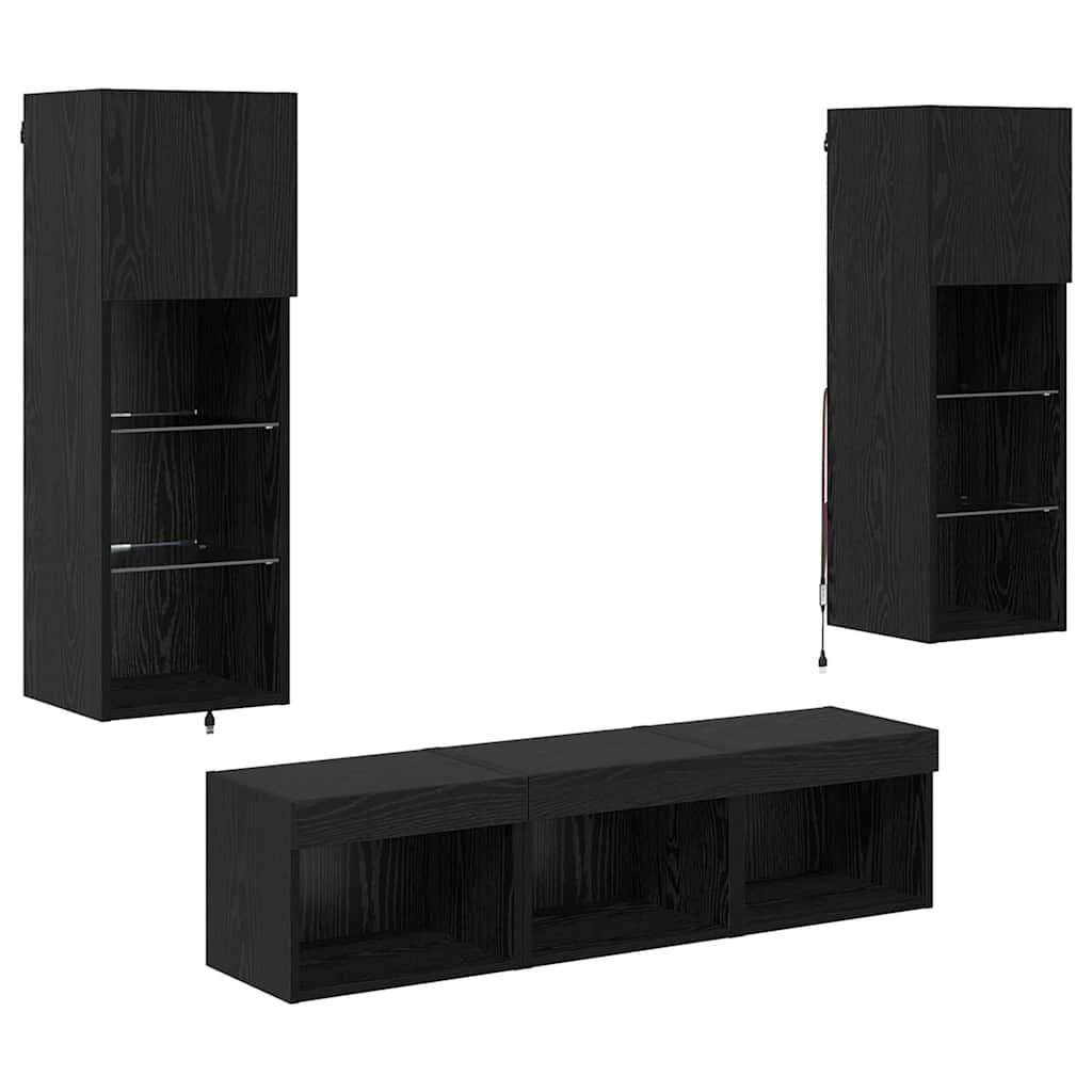 vidaXL TV-Wandgeräte 5 pcs Schwarz Eichen-Optik Holzwerkstoff