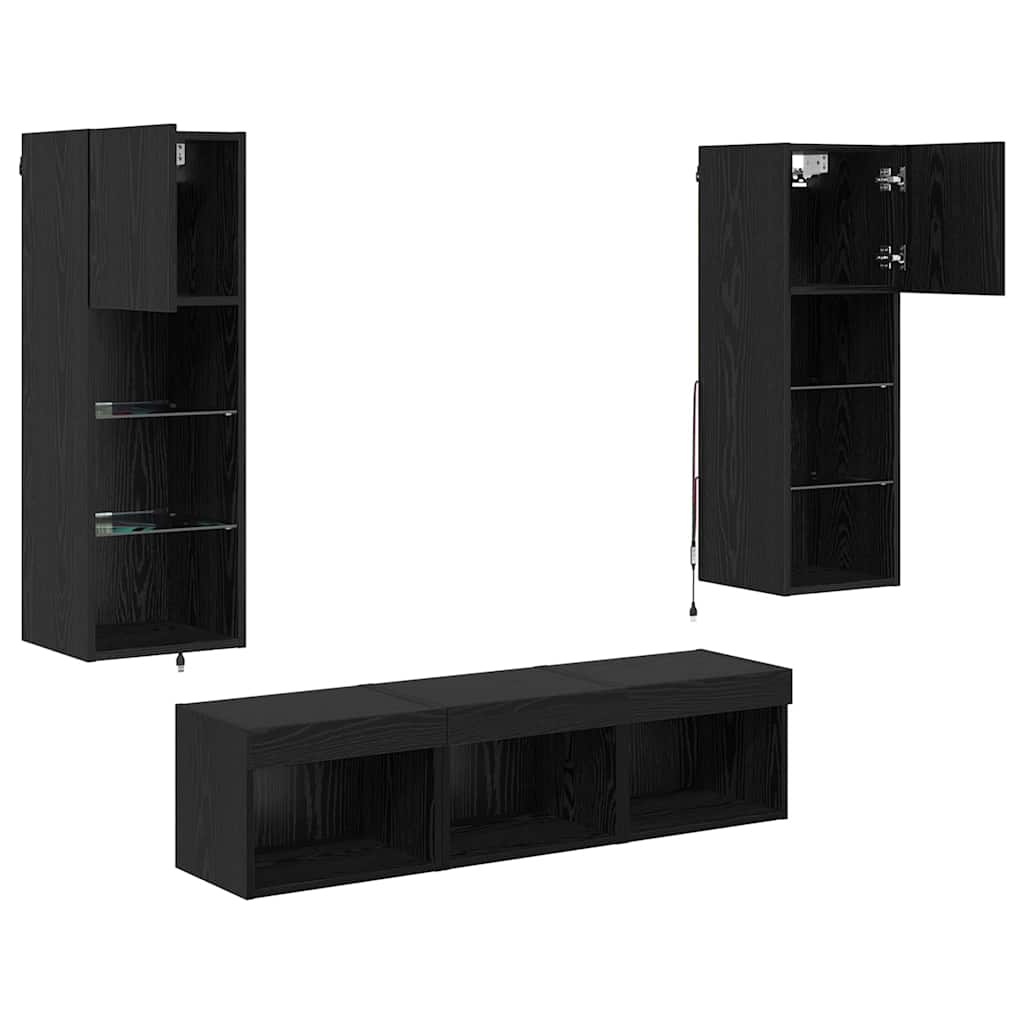 vidaXL TV-Wandgeräte 5 pcs Schwarz Eichen-Optik Holzwerkstoff
