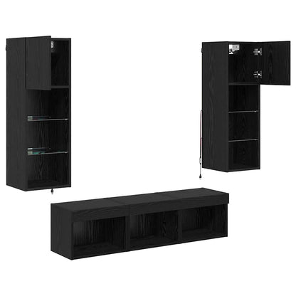 vidaXL TV-Wandgeräte 5 pcs Schwarz Eichen-Optik Holzwerkstoff