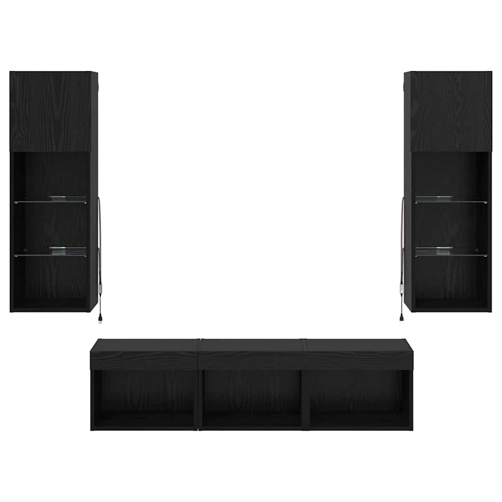 vidaXL TV-Wandgeräte 5 pcs Schwarz Eichen-Optik Holzwerkstoff