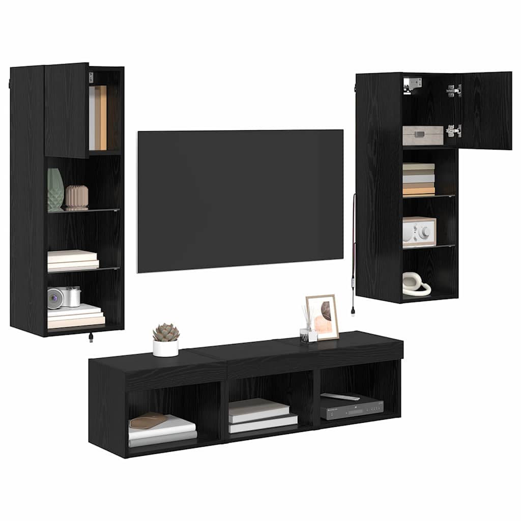 vidaXL TV-Wandgeräte 5 pcs Schwarz Eichen-Optik Holzwerkstoff