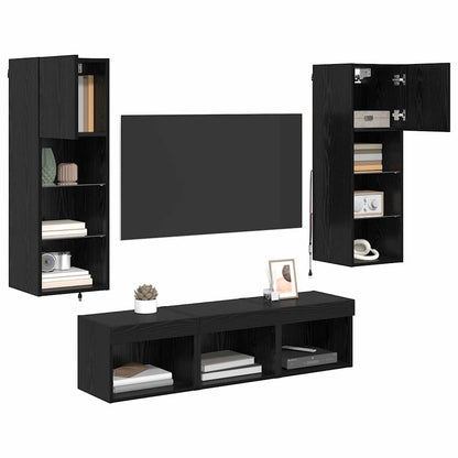 vidaXL TV-Wandgeräte 5 pcs Schwarz Eichen-Optik Holzwerkstoff