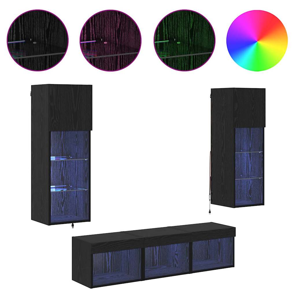 vidaXL TV-Wandgeräte 5 pcs Schwarz Eichen-Optik Holzwerkstoff