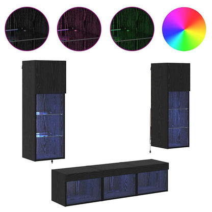 vidaXL TV-Wandgeräte 5 pcs Schwarz Eichen-Optik Holzwerkstoff
