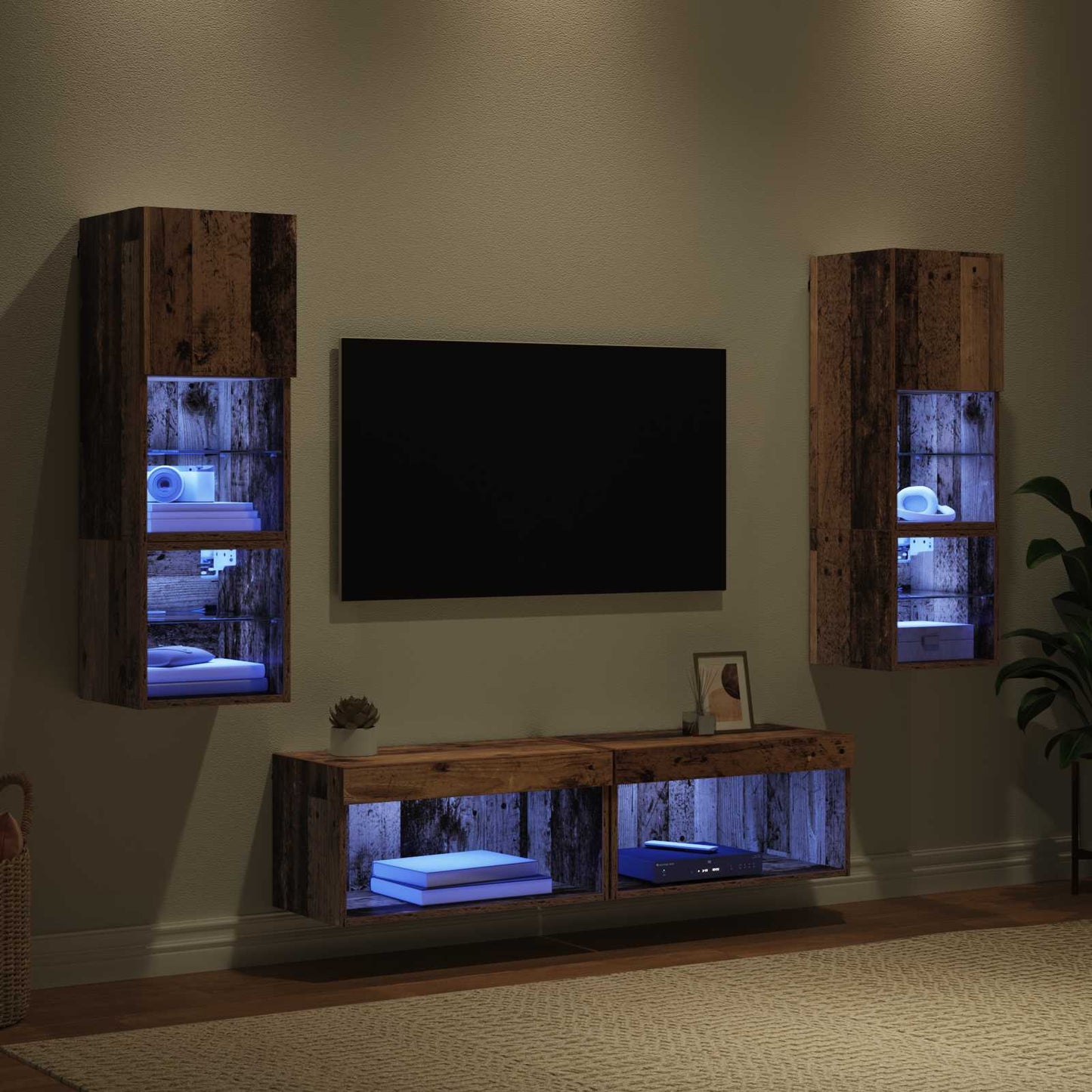 vidaXL Meuble TV mural avec bandes LED 6 pcs Bois de récupération Bois d'ingénierie
