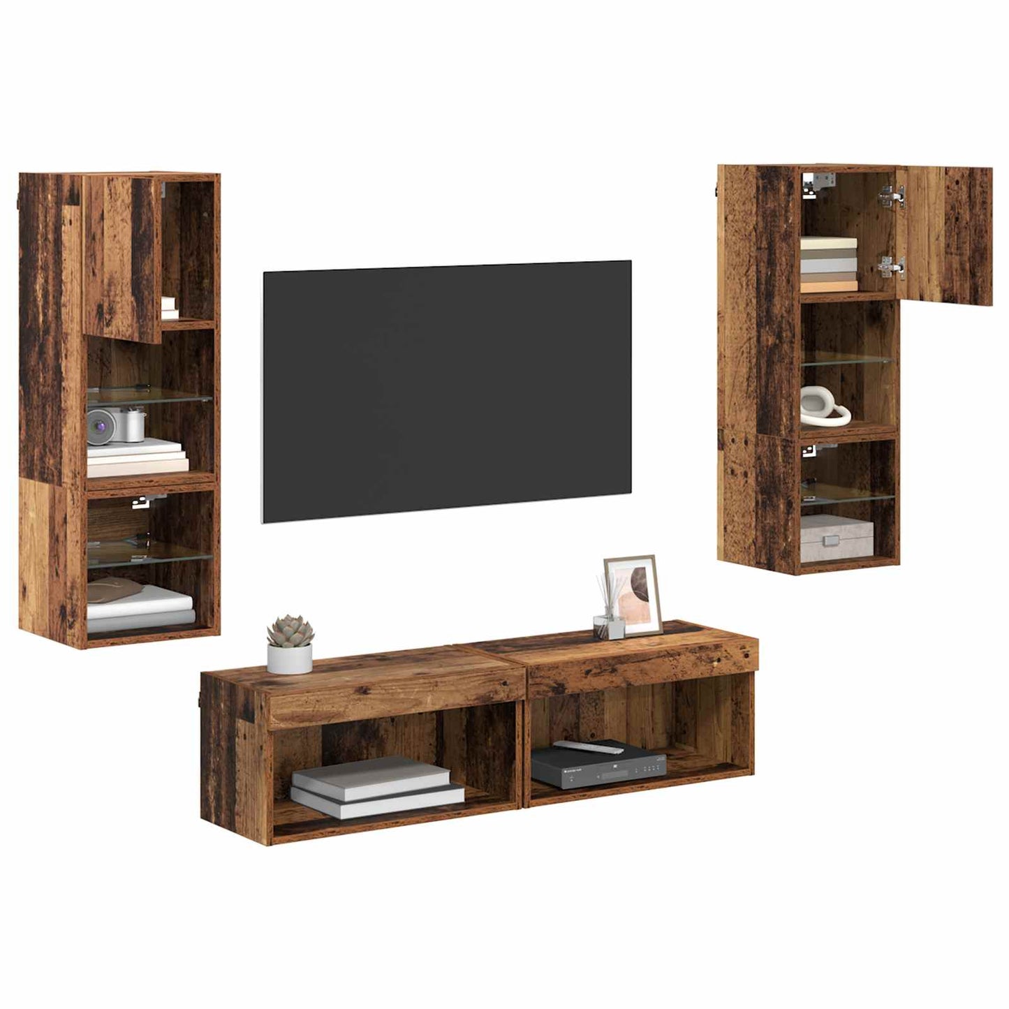 vidaXL Meuble TV mural avec bandes LED 6 pcs Bois de récupération Bois d'ingénierie